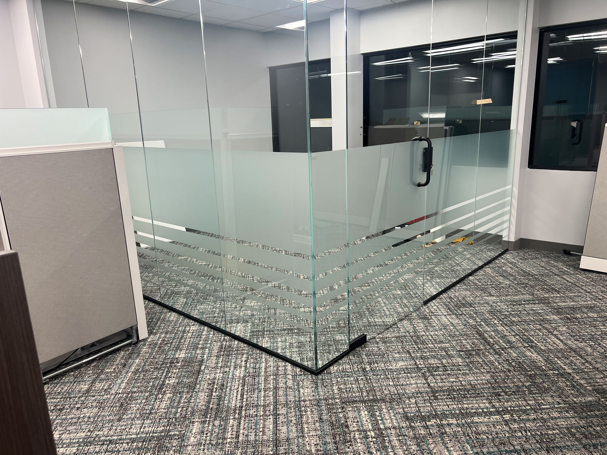 Privacy window film on a glass office partition