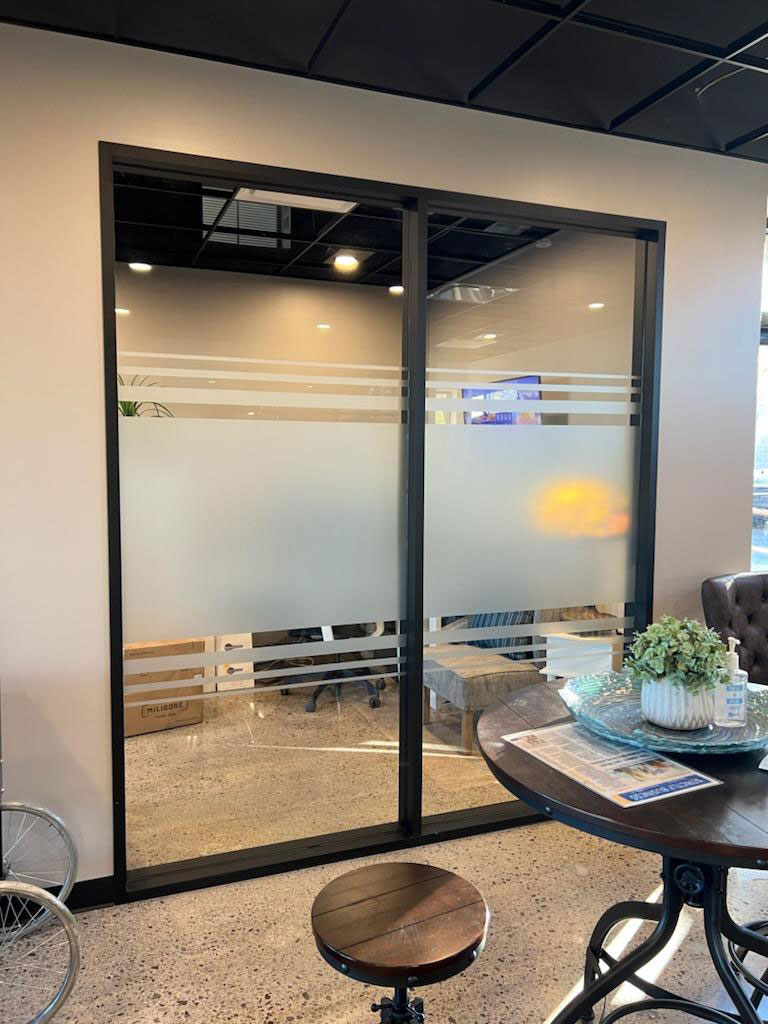 Frosted privacy film keeping an interior bright